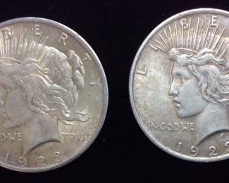 (2) 1923 SILVER PEACE DOLLARS
