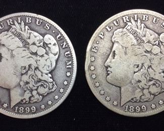(2) 1899-O MORGAN SILVER DOLLARS,