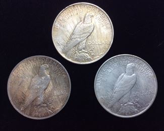 (3) 1922 SILVER PEACE DOLLARS,