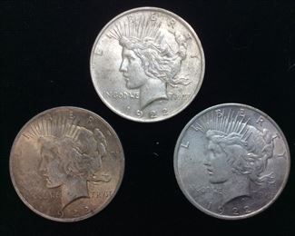 (3) 1922 SILVER PEACE DOLLARS,