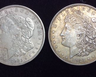 (2) 1921-P MORGAN SILVER DOLLARS