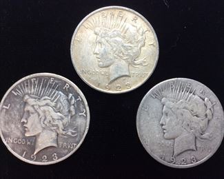 (3) 1923 SILVER PEACE DOLLARS,