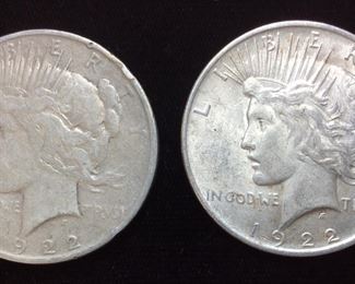 (2) 1922 SILVER PEACE DOLLARS