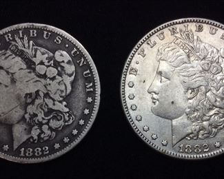 (2) 1882-O & 1882-P MORGAN SILVER DOLLARS,