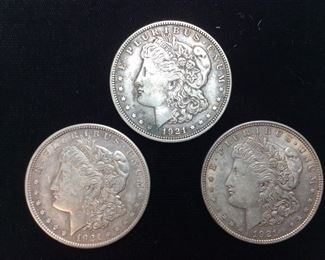 (3) 1921 MORGAN SILVER DOLLARS,