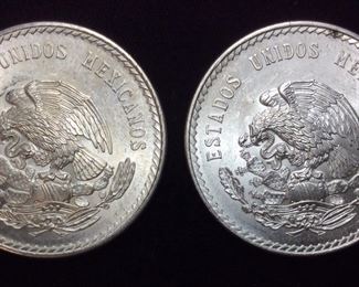  (2) 1948 MEXICAN 5 PESO 1oz. SILVER COINS