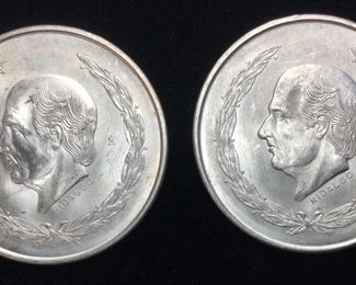 (2) 1952 MEXICAN 5 PESO 1oz. SILVER COINS