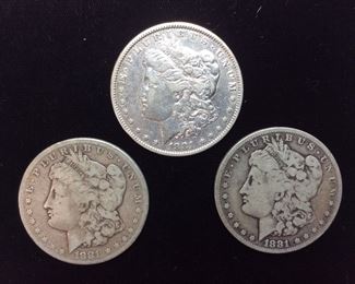 (3) 1881-P, 1881-O & 1881-S MORGAN SILVER DOLLARS