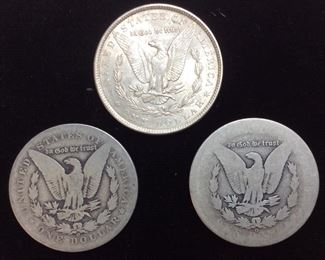 (3) 1887-P & 2 1887-O MORGAN SILVER DOLLARS
