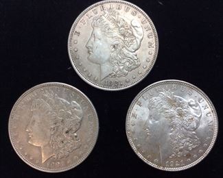 (3) 1921-P MORGAN SILVER DOLLARS