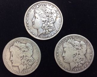 (3) 1890-O & 2 1890-P MORGAN SILVER DOLLARS