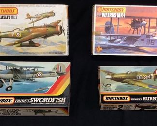 (4) VTG. MATCHBOX MILITARY FIGHTER PLANE MODELS HAWKER HURRICANE, WALRUS MK1, WELLESLEY MK1 & SWORDFISH,