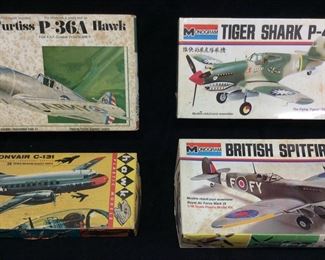 4 MILITARY FIGHTER MODELS, HAWK, AMT & MONOGRAM,