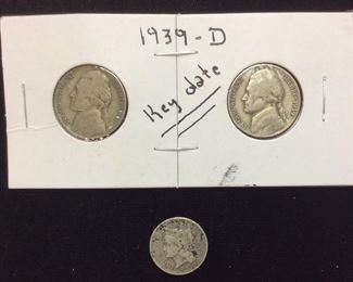 (3) 1867 3c PIECE & 2 1939-D KEY DATE JE