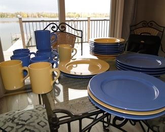 Blue and yellow dish set