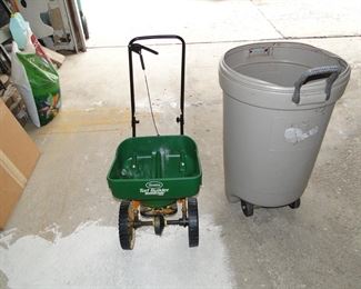 Garbage can and fertilizer spreader