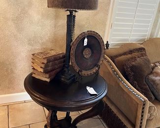 Antique books and decorative plate