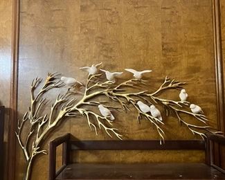 Gorgeous Late mid century Wall sculpture in brass & ceramic 
“9 birds on a branch” By & signed 
Bijan 1980… more pics later 