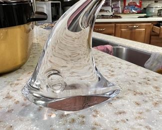 Daum crystal angel fish, signed 
