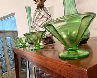 Pretty sure these are uranium glass and will glow under black/UV light. (4)