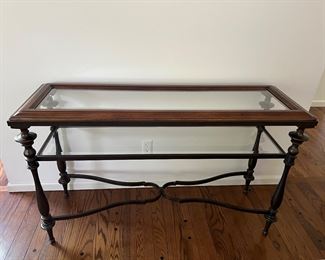 Thomasville Glass Top Wood Trimmed Iron Foyer Table~$175.00