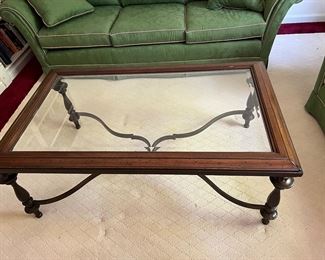Thomasville Glass Top Wood Trimmed Iron Coffee Table~$195.00