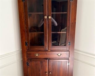 Antique Corner China Cabinet 
$125.00
77”h x 34”w x 23”d