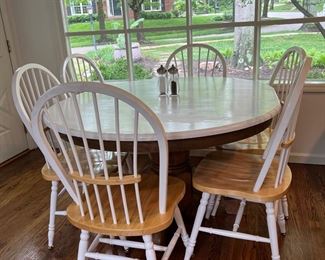 A-America Farmhouse Table With 8 Chairs And Table Leaf~$350.00
