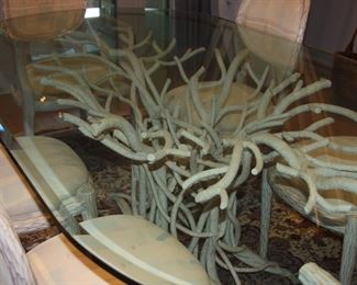 unique glass-top tree root dining table with 8-chairs