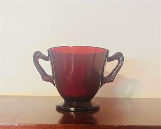 Vintage, Anchor Hocking, Ruby Red, Footed Sugar Bowl with Handles $10