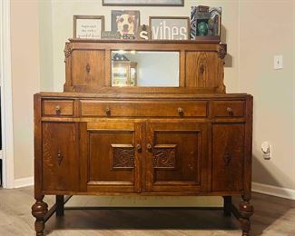 Beautiful Antique Dining Buffet w/ mirror
53 length, 17 3/4 depth, 53 height $675
