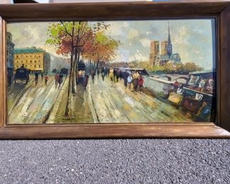 #15 - $30.00 Toms River - Unsigned painting street scene - frame damage - 54"x30" overall