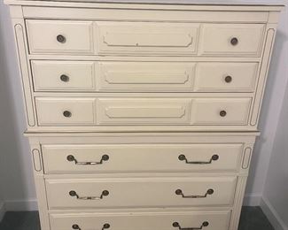 Full size bed, triple dresser, mirror, and chest of drawers in off-white. Mattress set included. Very good condition. Smoke-free and pet-free home. 
Price:  $800