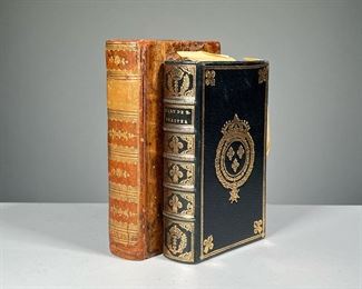 (2PC) FRENCH LEATHER BINDINGS | French cookbooks in full leather binding with gilt tooled spines, including La Cuisiniere Bourgeoise, Suvive de L'Office, pub. Paris, c. 1788; and a facsimile copy of L'Art de Bien Traiter by L.S.R