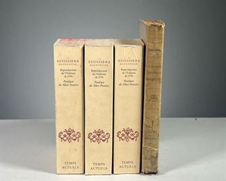 (4PC) CUISINE BOURGEOISE - FRENCH LANGUAGE COOKBOOKS | Includes:
La Nouvelle Cuisiniere Bourgeoise (1900)
3 Copies of La Cuisiniere Bourgeoise, Suivie de L'Office, by A. Burxelles. (1981 Facsimile of 1774 Edition)