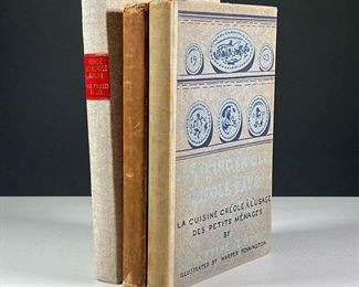 (3PC) CREOLE & OTHER COOKBOOKS | Including two copies of Cooking in Old Creole Days [La cuisine Creole a l'Usage des Petits Meanges] by Celestine Eustis, 1903 edition in illustrated hardcover binding; plus French Household Cooking by An English Woman in Paris (Mrs. Frances Keyzer), 1919, 4th ed.