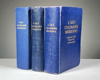 (3PC) [SIGNED] CURNONSKY L’ART CULINAIRE MODERNE | Henri Paul Pellaprat, with foreword by Curnonsky; Three similar volumes bound in blue cloth
