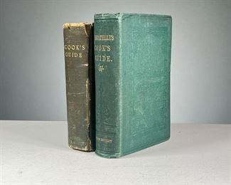 (2PC) FRANCATELLI'S COOK'S GUIDE | The Cook's Guide and Housekeeper's & Butler's Assistant by Charles Elme Francatelli, 1866, with old inscription on first leaf, T. Harrison & Son blind stamp, in embossed green binding; plus an 1874 edition of the same in plain green / dark binding