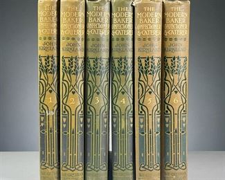(6PC) THE MODERN BAKER CONFECTIONER & CATERER | John Kirkland, THE GRESHAM PUBLISHING COMPANY THIRTY.FOUR SOUTHAMPTON STREET STRAND LONDON 1909 In six volumes with art deco, decorated green linen bindings