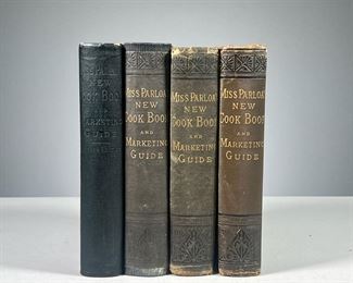 (4PC) MISS PARLOA'S NEW COOK BOOK | Four different copies of Miss Parloa's New Cook Book and Marketing Guide by Maria Parloa, including: two 1880 editions, Boston; 1888 edition, Boston; and an 1880 edition in plain, un-illustrated binding