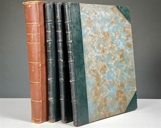 (4PC) LUCULLA BOUND FRENCH PERIODICALS | Including large bound group in brown leather spine (note from Mr. Sontheimer says “complete set”) plus three bound in blue leather spines 1911,1912, and 1913