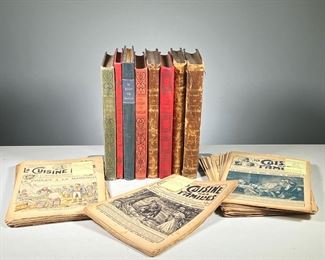 COLLECTION LA CUISINE DES FAMILLES | A collection of bound and unbound periodicals, with issues ranging from 1896-1908, including 8 bindings of varying designs, some with gilt tooled leather spines