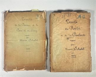(2PC) MAURICE SCHOEBEL MANUSCRIPTS | Typewritten manuscripts with handwritten pages:
Traite de la Pomme, de la Pire et du Coing by Maurice Schoebel, 1926
Traite du Boulet et de la Poularde by Maurice Schoebel, 1927