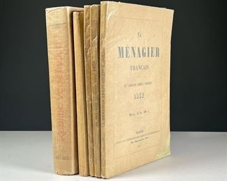 (5PC) FRENCH SOFTCOVER COOKBOOKS | Each with glassine covers, including three volumes of Le Mangier Francais by Mme Caroline Emieux-Fourbet, including 1857, 1858, and 1859; plus: La Cuisine Lyonnaise by Mathieu Varille, 1928, limited edition no. 505, front pages uncut, some pages with watermark
Regime Vegetalien by Mesdames Coquelet et Tissier, 1914