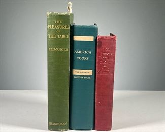 (3PC) AMERICAN & ENGLISH COOKERY | Including:
The Pleasures of the Table by George H. Ellwanger, 1903, London
Mrs. Rorer's Vegetable Cookery and Meat Substitutes by Sarah Tyson Rorer, 1909, Philadelphia
America Cooks: Favorite Recipes from 48 States by The Browns, 1949, New York