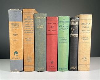 (7PC) ABRAHAM LINCOLN BOOKS | Various volumes on Abraham Lincoln, including an autobiography compiled by Nathaniel Wright Stephenson, and with works by Emil Ludwig, Emanuel Herz, Herndon, and Charnwood