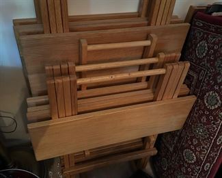 Mid century oak TV tables in stand