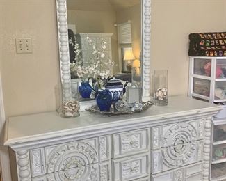 The triple dresser measures 67"W x 20" D x 32" H and has 9 drawers.