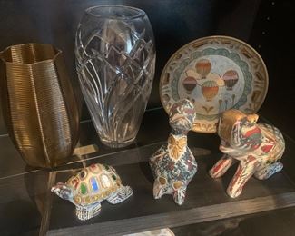 Glass Vases, brass plate hand decorated by air ballons