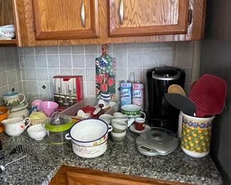 Keurig Coffee Pot, Enamel Ware, Utensils, Ice Cream Set, Scale